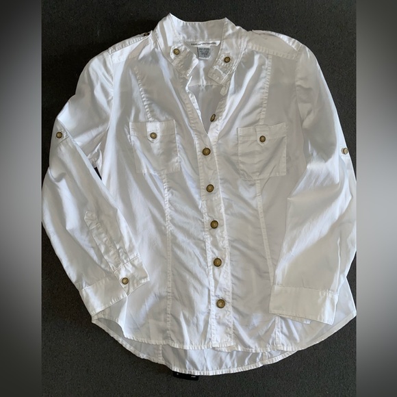 DVE White 100% Cotton Fitted Button Down Convertible Long Sleeve Shirt - Picture 2 of 5